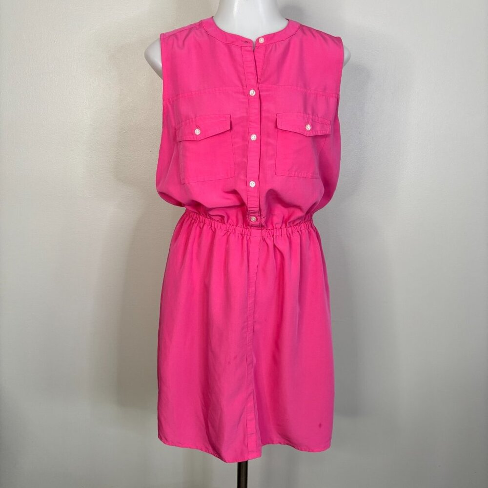 Old Navy Dress Small Pink Sleeveless Elastic Waist Button-Up Casual Women's